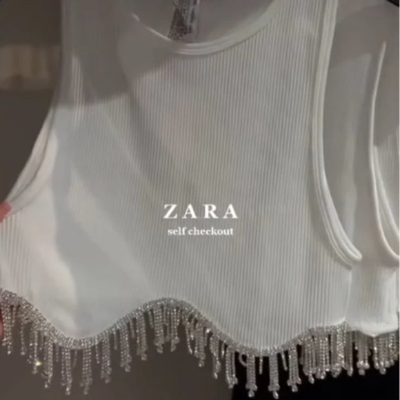 Zara Seamless Rhinestone Crop Top White Sz XS-S , M-L NWT - Picture 12 of 15